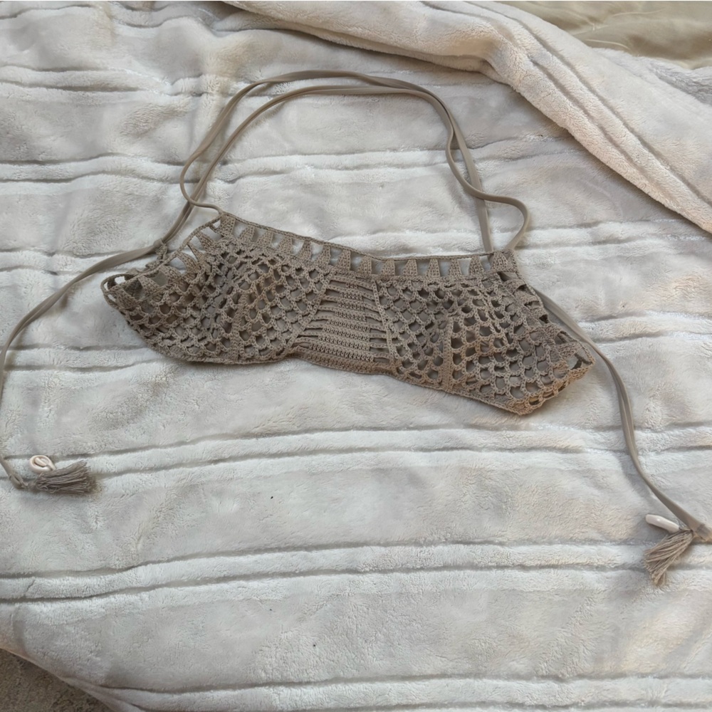 Aerie Tan Crochet Bikini Top